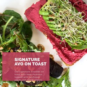 Avocado Toast “vegan bread” at Fresh Kravings in Hamilton