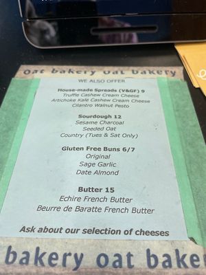 Several types of vegan cashew spreads at Oat Bakery in Santa Barbara