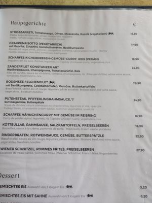 Menü at Schwedenschenke in Konstanz