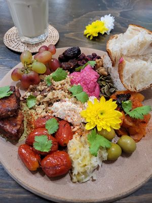 Banana Warrior tasting plate- carrot salmon, Tempeh bacon, beetroot hummus, almond feta,  cashew cream cheese #Veganuary at The Banana Warrior - Emquartier in Bangkok