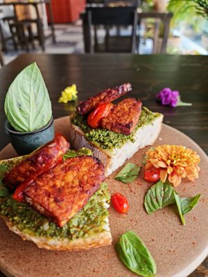 Tempeh and pesto on sourdough bread at The Banana Warrior - Emquartier in Bangkok
