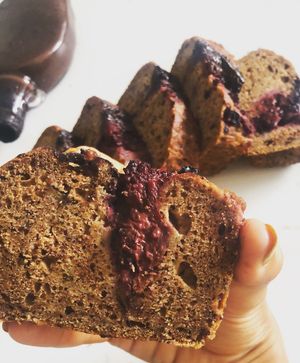 'Cry Me A Raspberry'

Banana bread with a mixed berry, chia seed jam and dark cacao glaze running through the centre. at The Banana Warrior - Emquartier in Bangkok