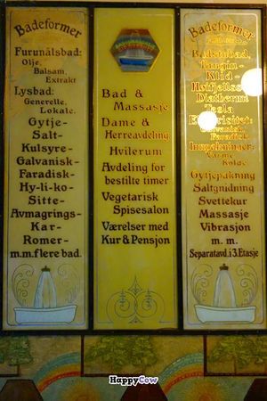 Signs in the hall of the building at Vega Fair Food in Oslo