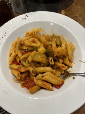 Vegetable penne pasta  at Pasta Baladin in Essaouira