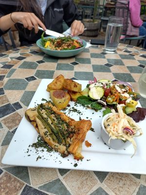 Vegan quiche and kofta salad bowl at The Crew Yard in Edwinstowe