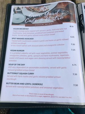 Vegan menu at The Crew Yard in Edwinstowe