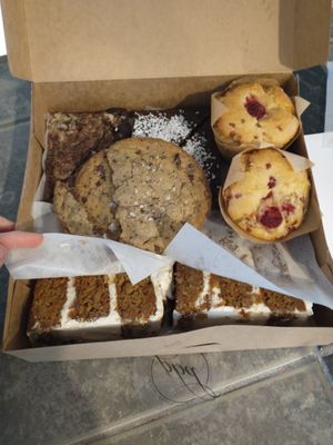Vegan box of goodies! Carrot cake and brownies were outstanding. at Pure Bliss Desserts  in Bellingham