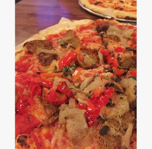 Divided Sky w/ Daiya Cheese and Beyond Italian Sausage at Esters Neighborhood Pub in Denver