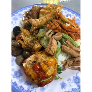 A little bit of everything! Vegetables, tofu, soymeat, mushrooms. 70 000 vdn  at Hoa Minh in Ho Chi Minh City