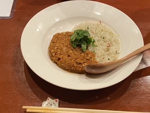 Special Keema curry with garlic rice at Saishuan Shiraki in Kyoto