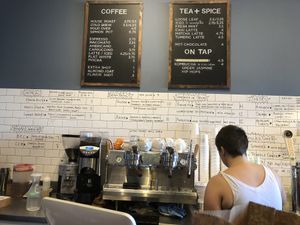 menu on the wall at Modern Love Coffee Roasters in Stamford