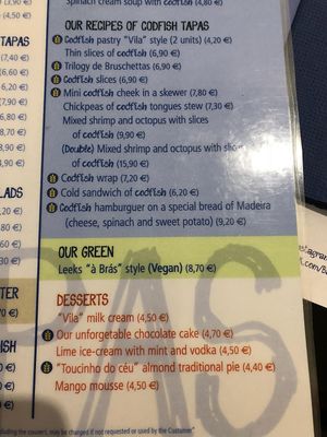 Menu at Bacalhau na Vila in Sintra