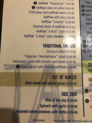 Menu at Bacalhau na Vila in Sintra