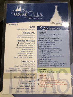 Full menu  at Bacalhau na Vila in Sintra