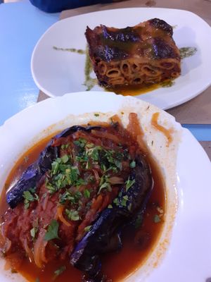 Imam berenjena e pasticcio di pasta at Kalí Órexi by Labocatorio in Bilbao