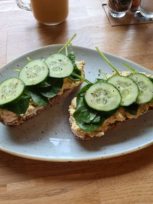 Egg salad by Lisa goes vegan & vegan almond coffee at The Blueberry in Amersfoort