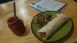 Roast Veggies Wrap (75k Kip) and Ruby Smoothie (30k Kip) at The Greenhouse in Vientiane