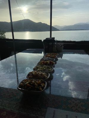 delicious meze with a beautiful view of the lake :) at Charly's Pension in Egirdir