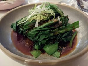 Asian greens w soy broth & fried garlic at Donna Chang in Brisbane