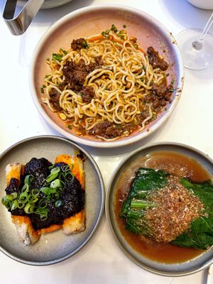 Mains - Dan Dan noodles, Asian greens, crispy eggplant with black bean chilli sauce  at Donna Chang in Brisbane