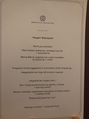 The banquet menu $66ph at Donna Chang in Brisbane