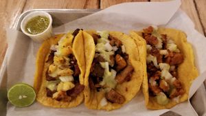 Yummy tacos...we got: Al pastor, Chorizo, Carnitas. at Earth Plant Based in Phoenix