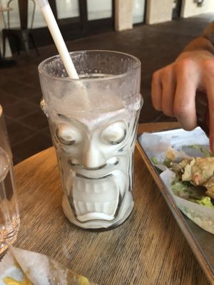 Vanilla milkshake had a coconut taste. We drank it within 5 minutes  at Earth Plant Based in Phoenix