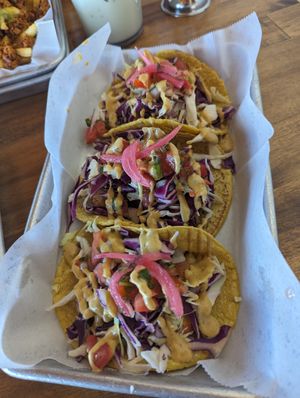 Shrimp tacos at Earth Plant Based in Phoenix