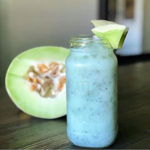 Coconut honeydew drink with chai seeds at Earth Plant Based in Phoenix