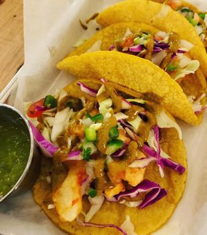 Beer battered “shrimp” tacos at Earth Plant Based in Phoenix