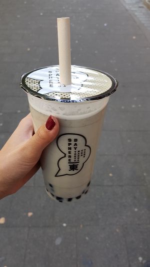 Black sesame oat milk boba at Sphere Bay in Dusseldorf