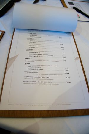 One page of the menu at Arezu at Arezu in Vienna