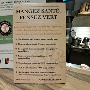 Eat Healthy, Think Green and Copper Branch follows through...bravo, continue comme ça! at Copper Branch - Stanley in Montreal