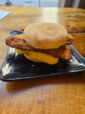 Just egg and tempeh English muffin with cheese added at Copper Branch - Stanley in Montreal