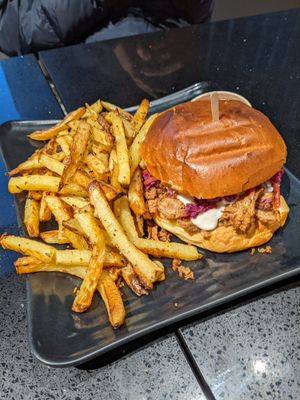 Shitake teriyaki burger with fries at Copper Branch - Stanley in Montreal