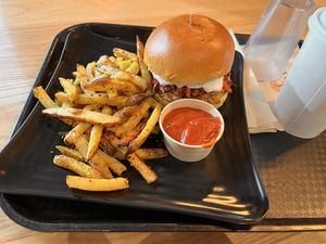 Shiitake Burger + baked frites  at Copper Branch - Stanley in Montreal