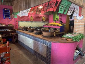 Open kitchen at Los Colorines in Tepoztlan
