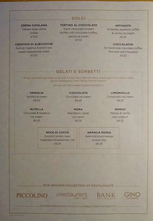 Desserts at Piccolino in Clitheroe