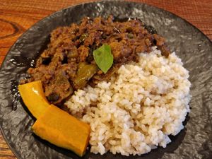 Organic Spicy fried vegetables (with Minced Soy Meat) at Marche in Kurashiki