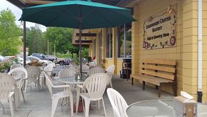 Outdoor seating out front - now enclosed at Lighthouse Center Bakery and Cafe in Umpqua