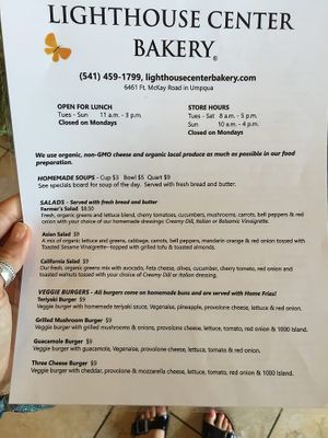 Lighthouse Center Bakery Menu 1 at Lighthouse Center Bakery and Cafe in Umpqua