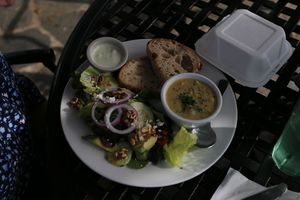 Lentil soup and salad at Lighthouse Center Bakery and Cafe in Umpqua
