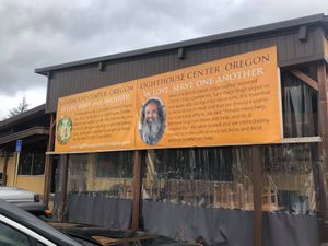 Outside enclosed dining at Lighthouse Center Bakery and Cafe in Umpqua