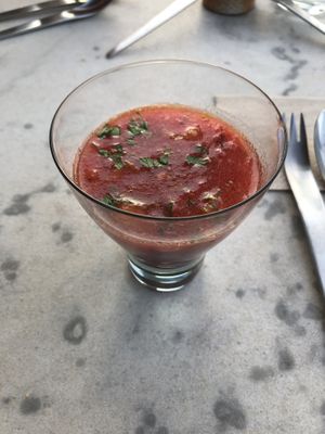 Watermelon gazpacho   at Studio Vert  in Laroque-des-alberes