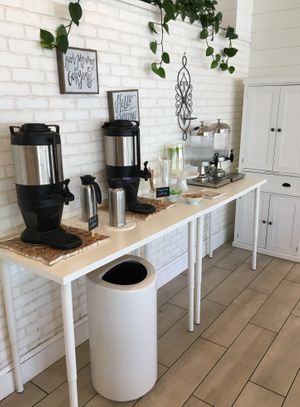 Coffee & water table (water is complimentary) at Olivia's Organic Cafe in Burnsville
