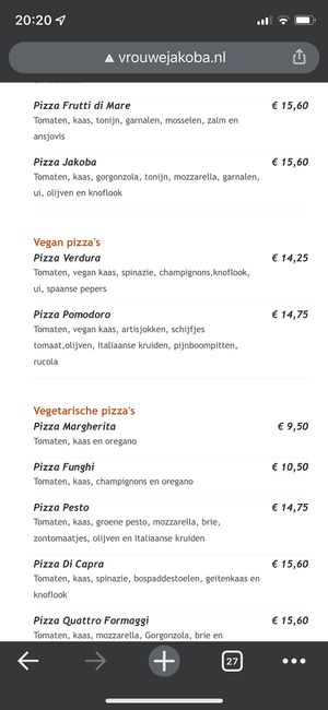 Vegan / veg pizza options 🍕   at Vrouwe Jakoba in Schiermonnikoog