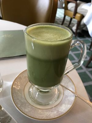 An oat milk matcha latte at The Lord Mayor's Lounge at The Shelbourne in Dublin