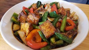 Exptic Thai herb stir fry ($17). Tasty. at Pete's Thai Kitchen in Dubuque