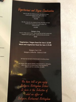 Vegan half of menu at Balageru in Nottingham
