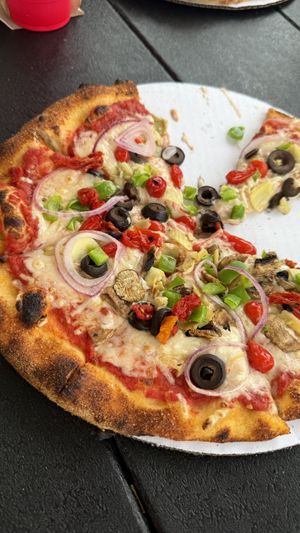 Veggie delight with vegan cheesee  at Pictured Rocks Pizza in Munising